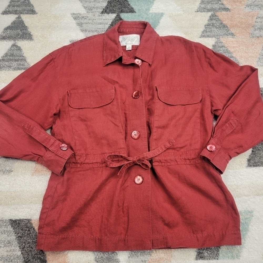 Lord Taylor Brick Red 100% Linen Jacket Size 4 Petite